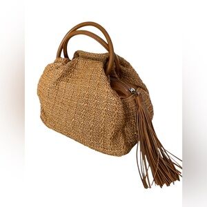 HOBO Tan Woven Satchel with Tassel